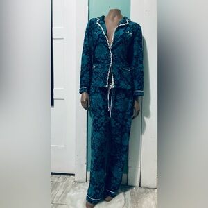Vera Wang Teal Floral Pajama Set with Cream Trim